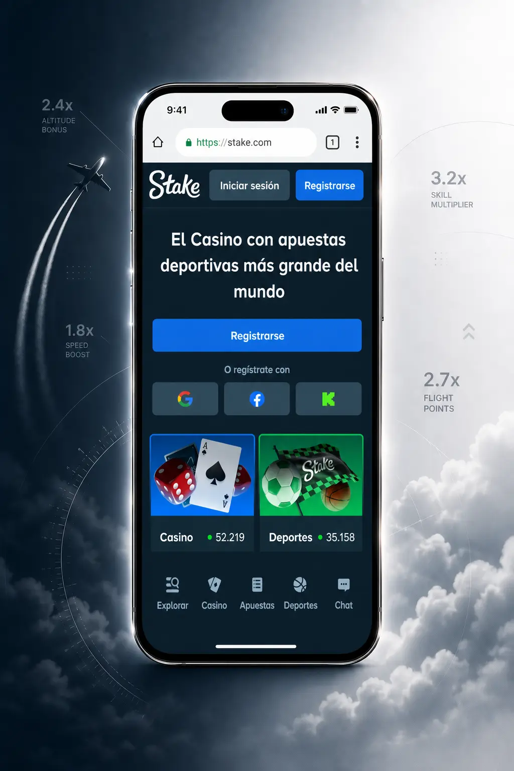 Descargá el APK de Stake o accedé desde el navegador para jugar Aviamasters en tu celular Android o iPhone.