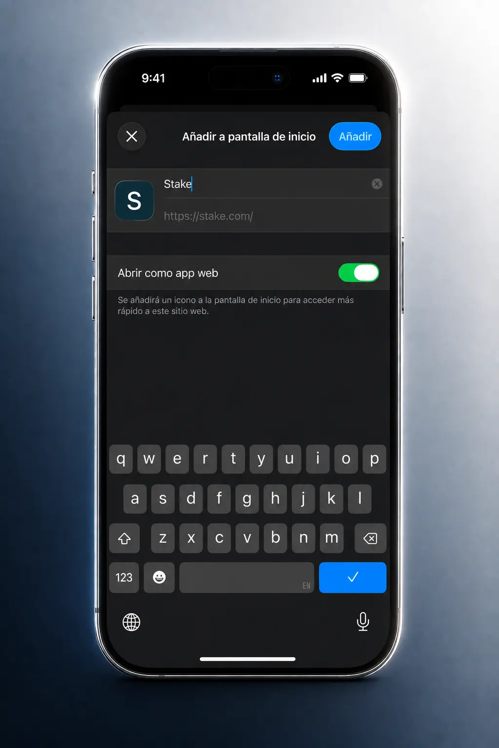Pasos para instalar la app de Stake en iPhone mediante Safari y agregarla a la pantalla de inicio como PWA.