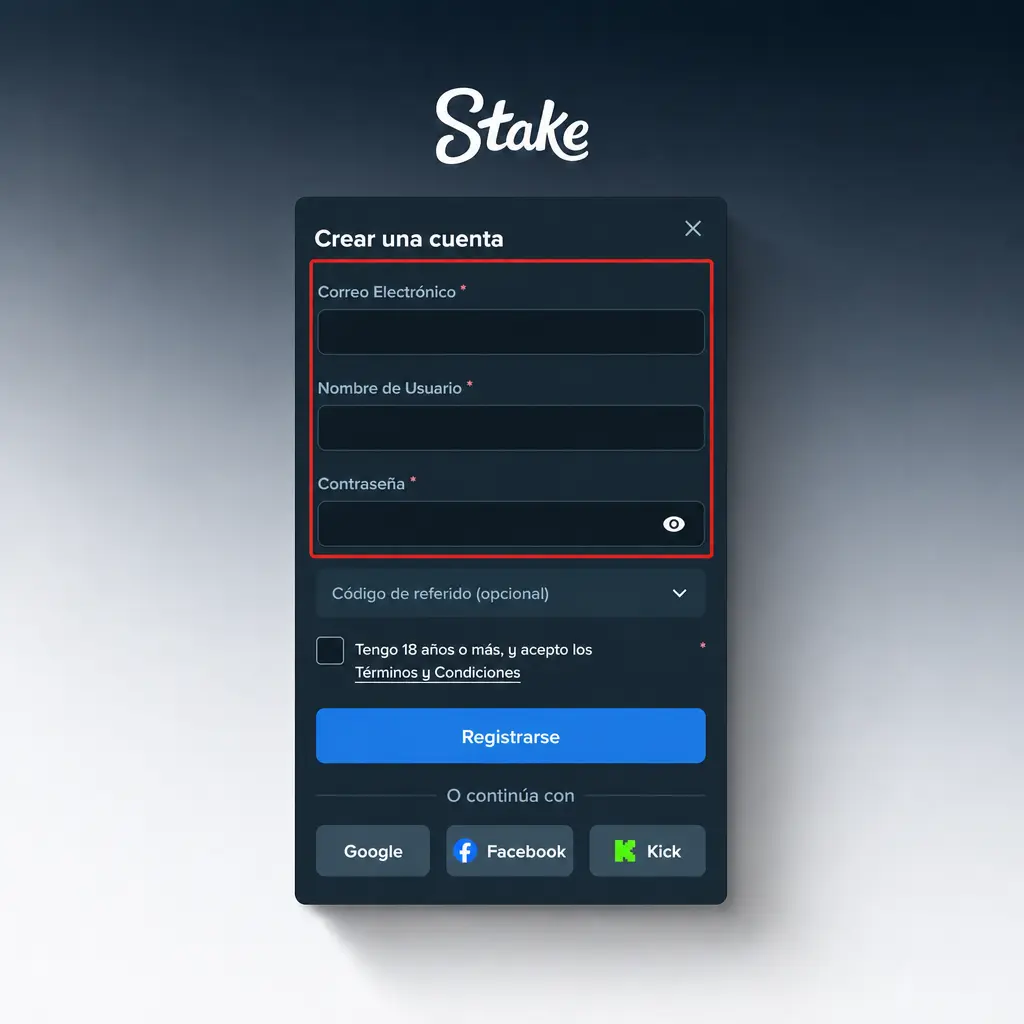 Pasos para registrarte en Stake: completá el formulario, confirmá tu edad y activá la cuenta en minutos