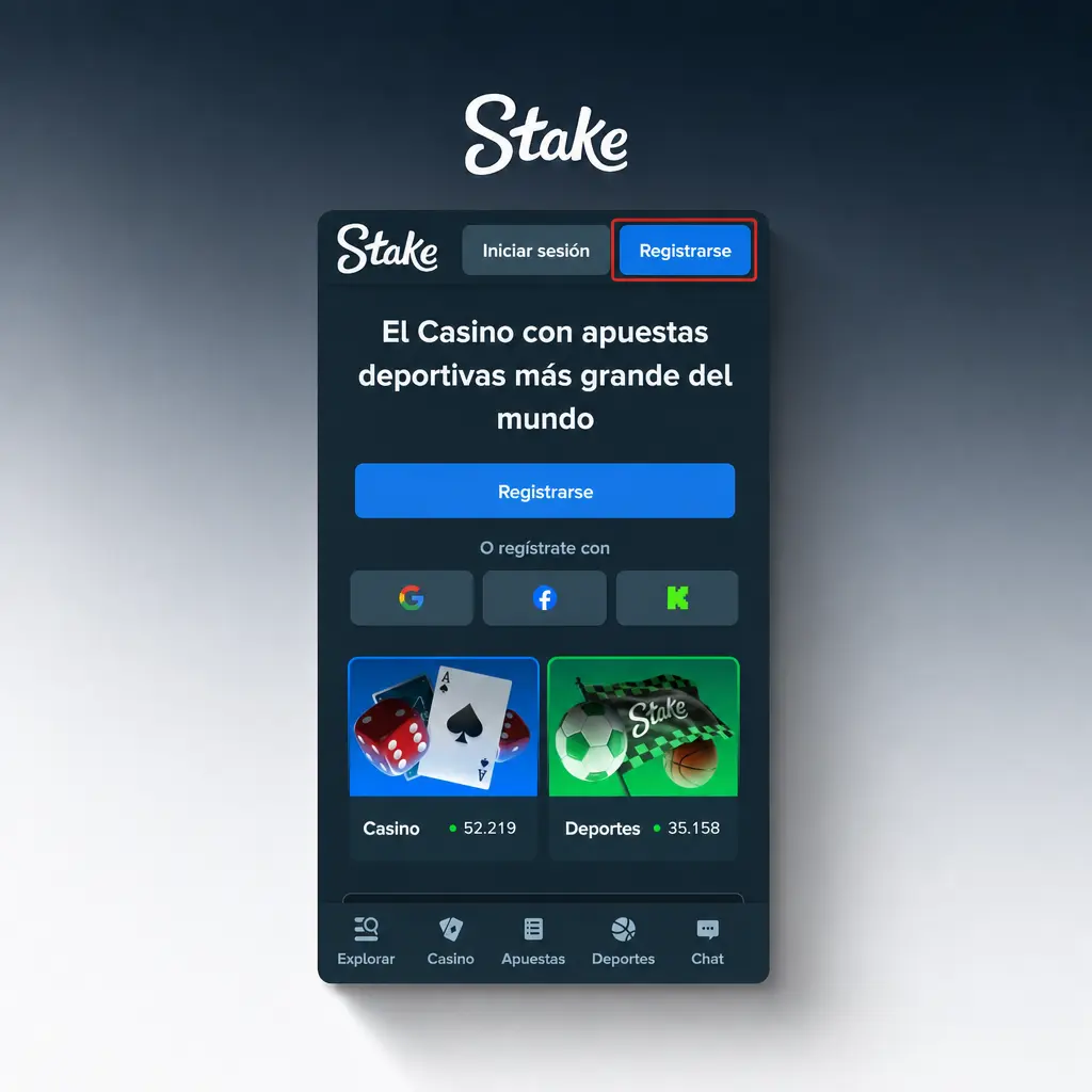Botón de registro en Stake