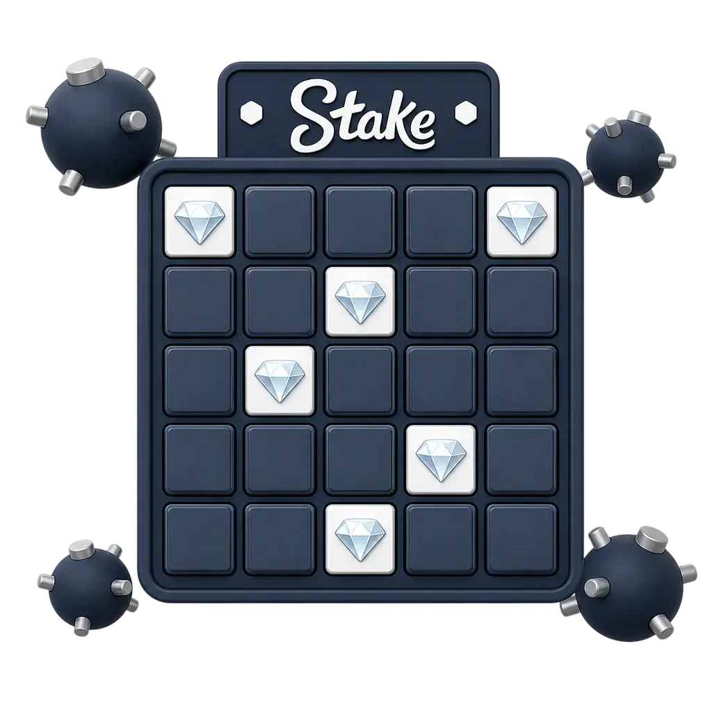 Stake Mines - grilla de casillas y multiplicador